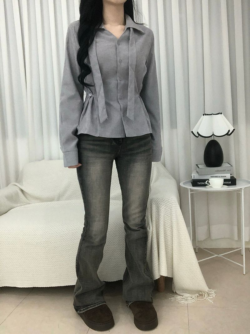 Dual Tie Pintuck Line Shirt