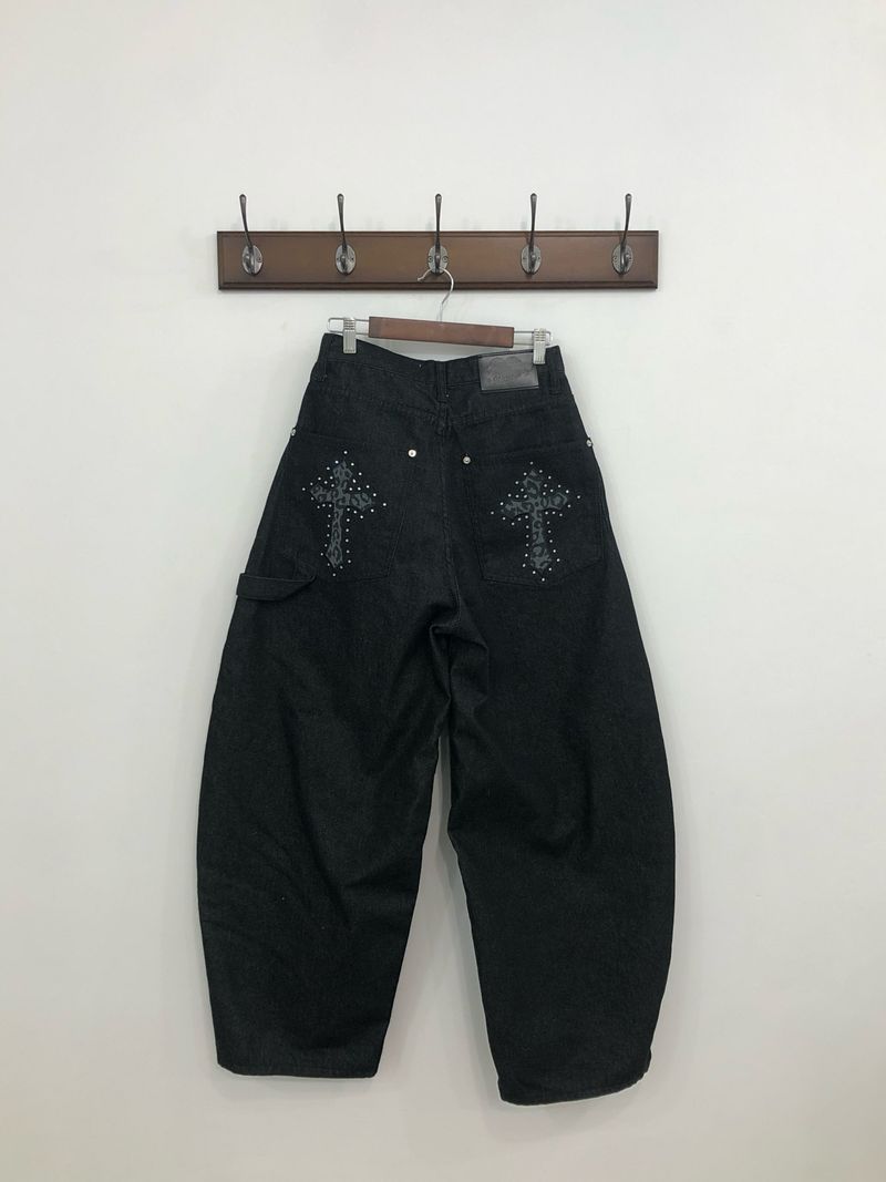 Stud Cross Wide Denim Pants