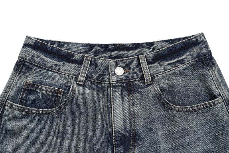 Curve Washed Snap Button Wide Denim Pants - 2COLOR