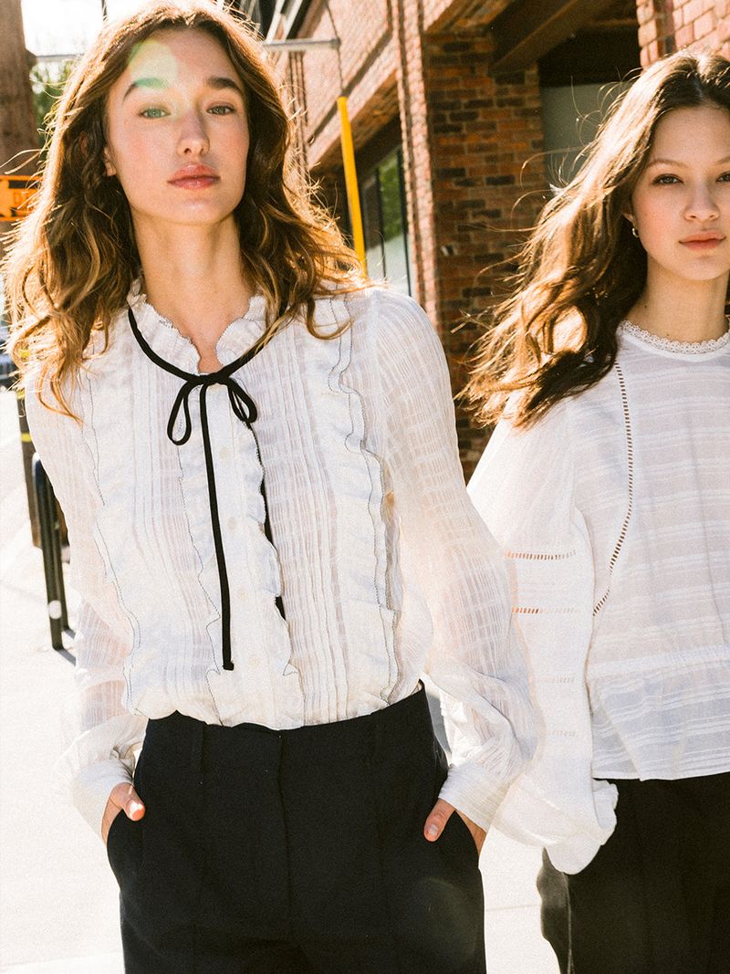 Frill Shirring Ribbon Blouse
