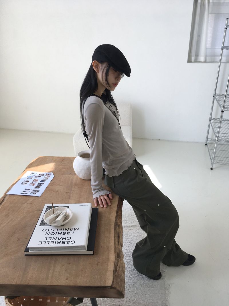 Haas Rivet Pintuck Cotton Wide Pants