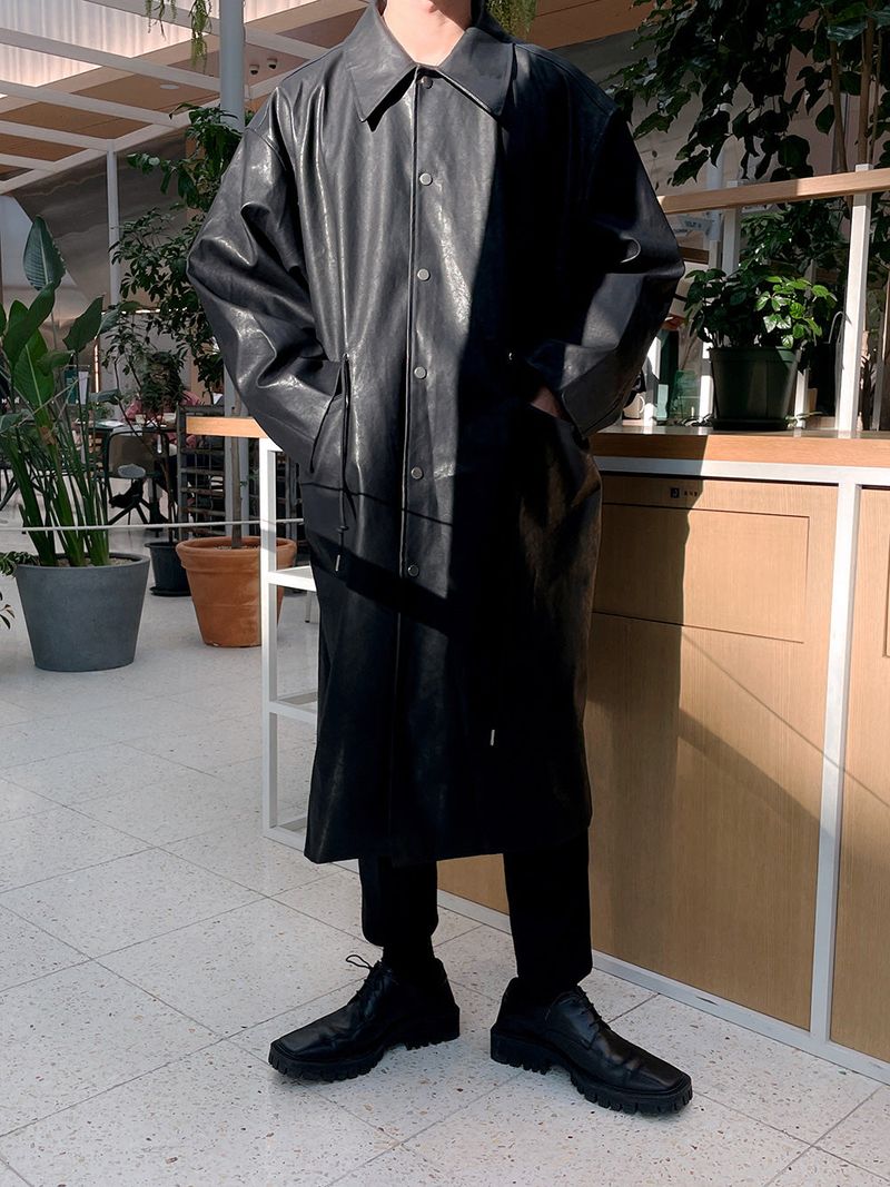 ASCLO Vegan Leather Mac Coat (2color)