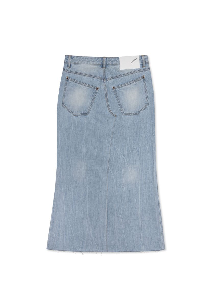DAMAGED LONG DENIM SKIRT (BLUE)