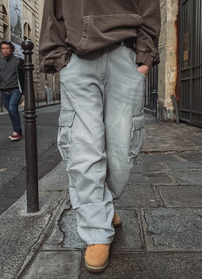 Puffer balloon half-banding denim pants