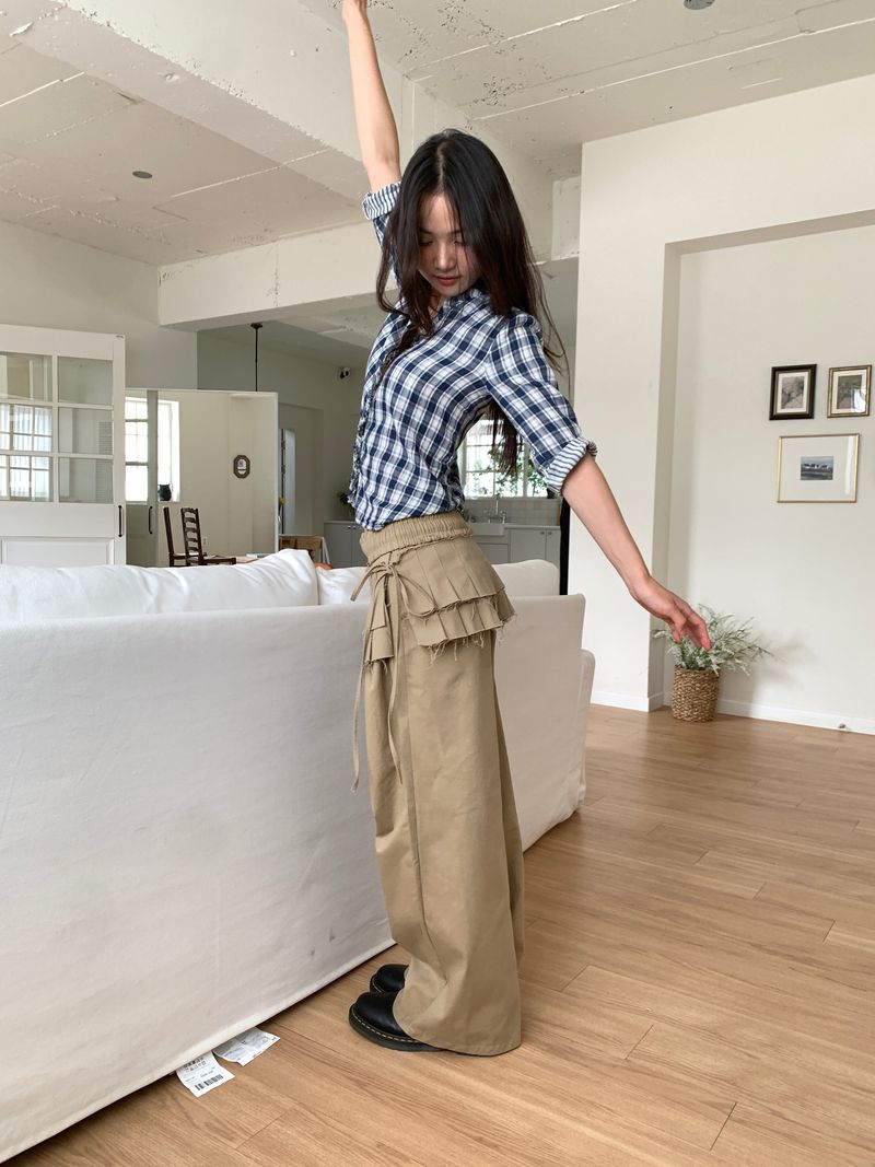 WASHED CHECK FRILL SHIRT (2C)
