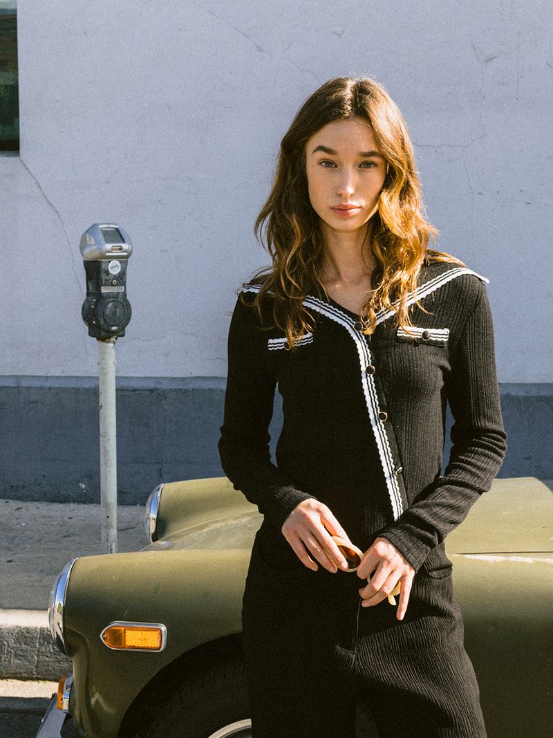Diagonal Button Knit Cardigan