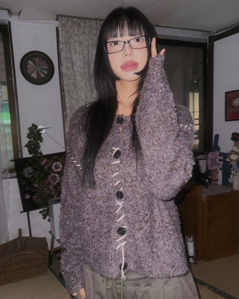 (3color) Mongle Stitch Hairy Loose Cardigan