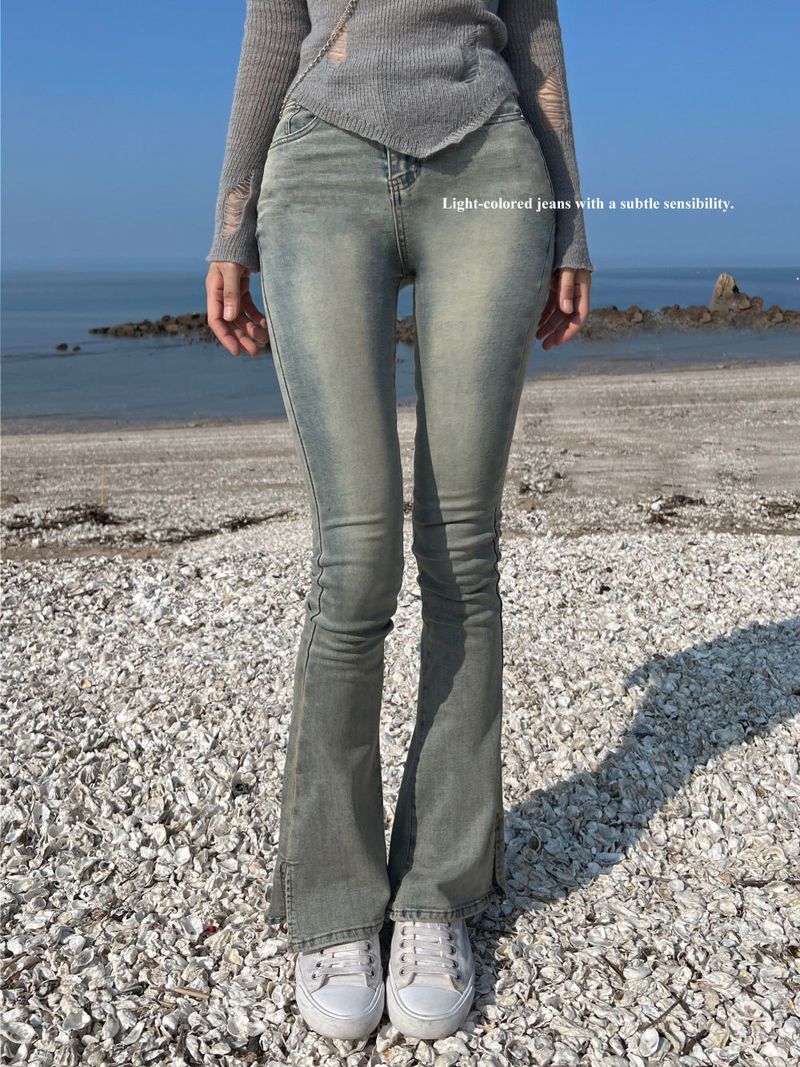LONG & SLIM FIT Slit detail bootcut high waist hip deep pad long denim pants (3 colors)