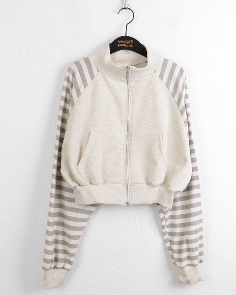 Choit Stripe Coloring Half Neck Two-Way Cropped Zip-Up
