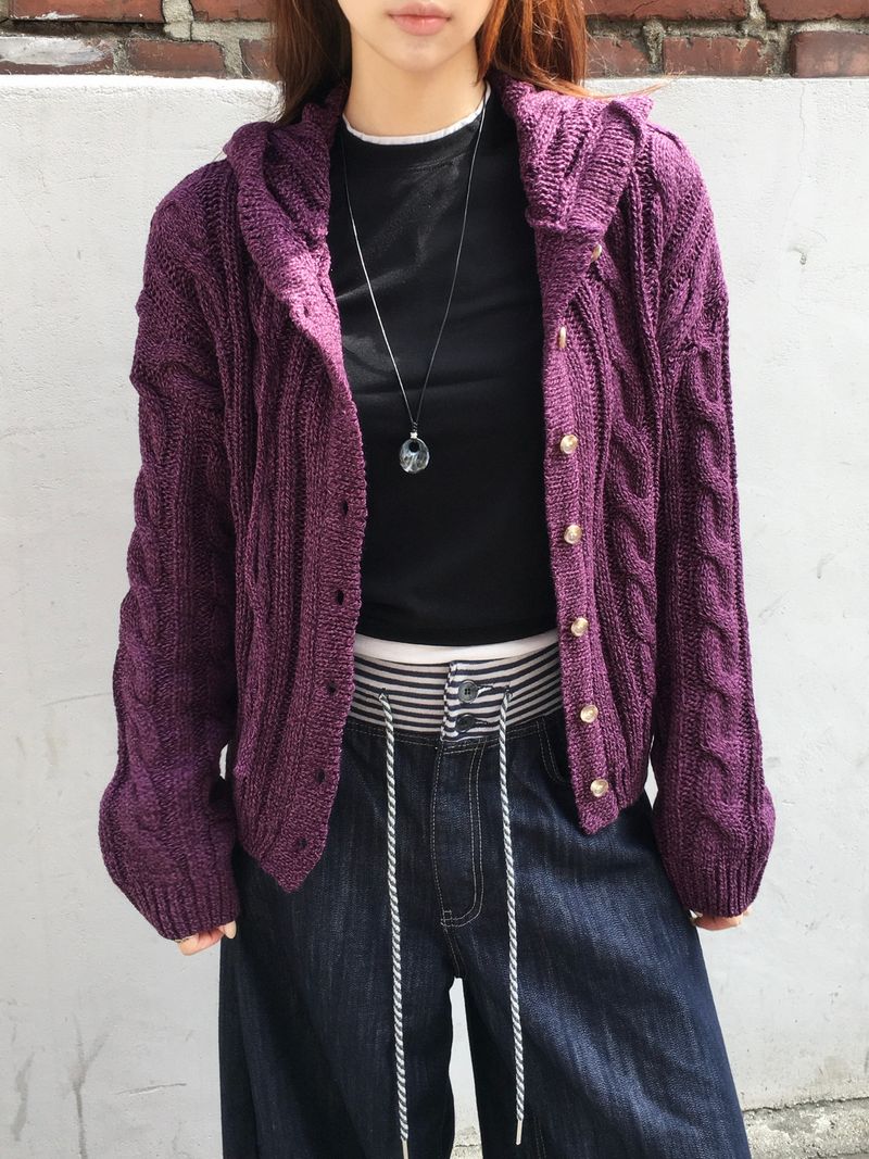 Witty Cable Hooded Knit Cardigan (5c)