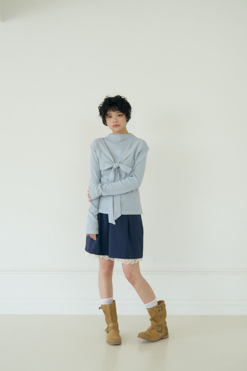 BOW MINI DOT LACE SKIRT (NAVY)