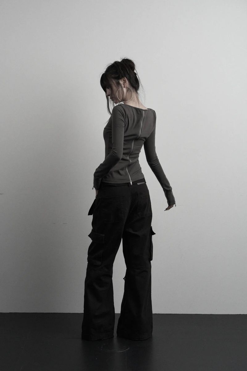 [label] back two-way zipper long sleeve (charcoal)