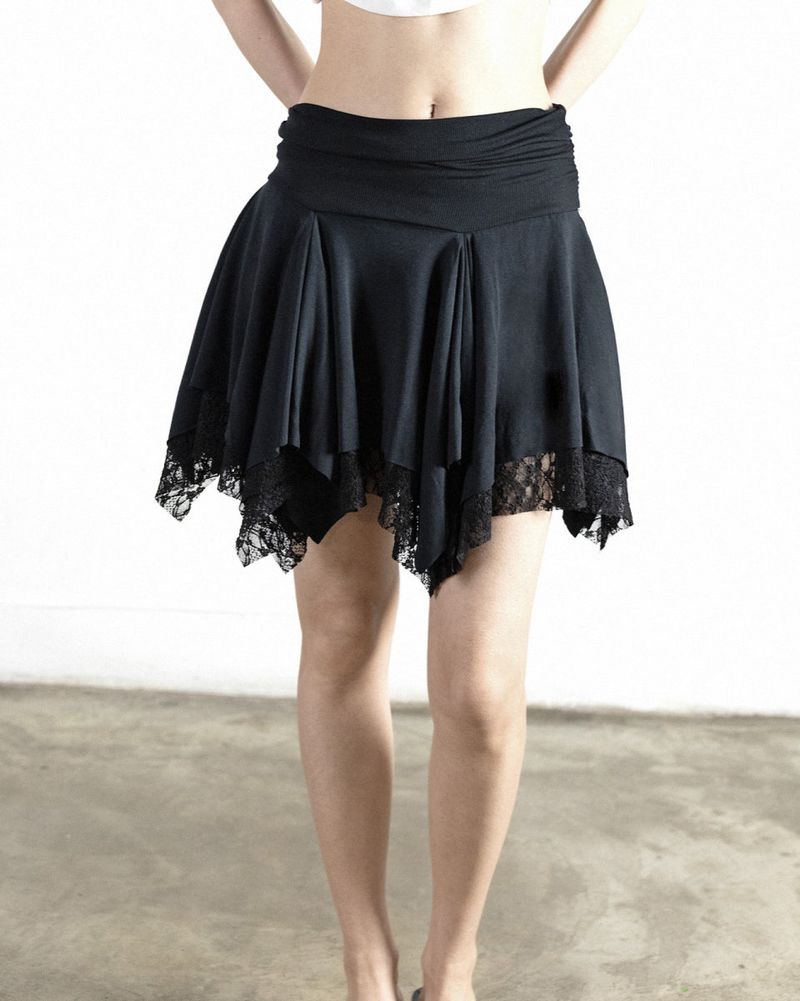 MagoRen SEOUL(マゴレン ソウル)の「Shirred Lace-Layered Skirt Black(Skirts)」
