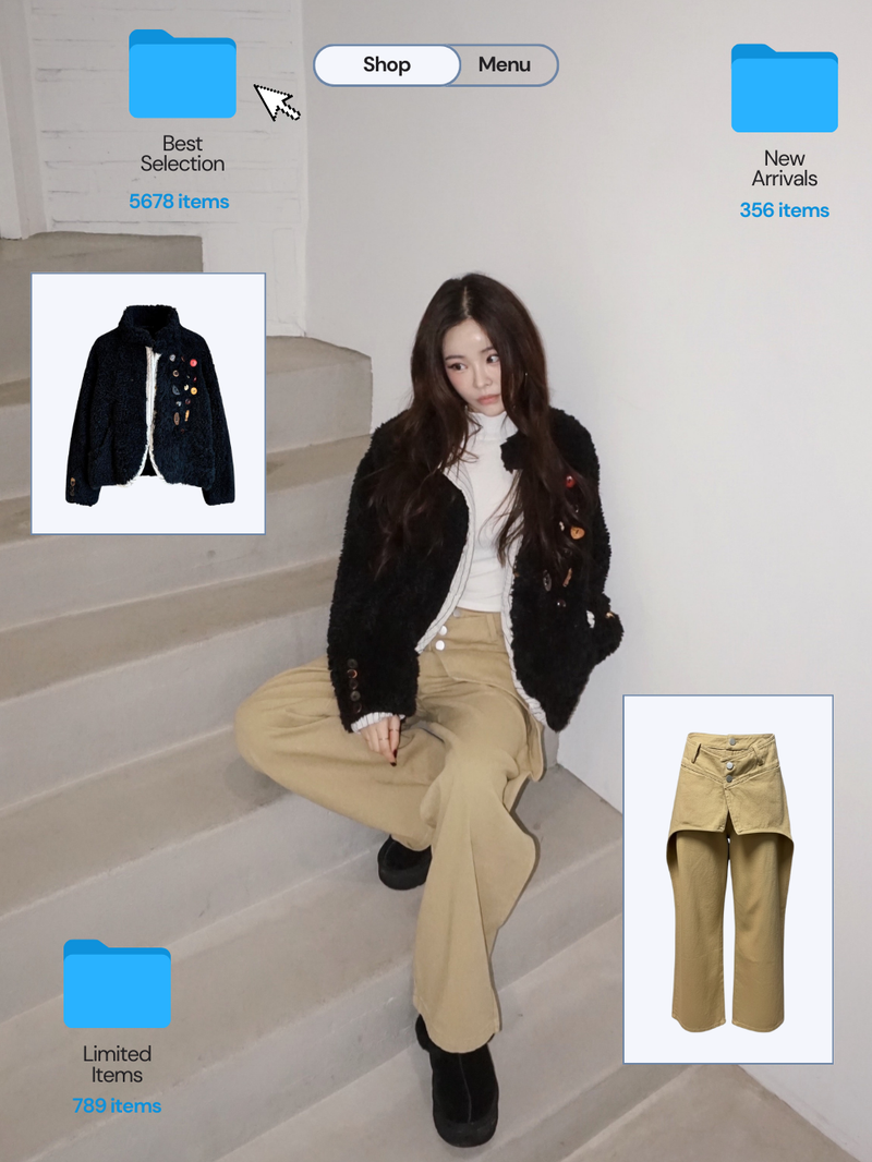 Layered cotton wide casual pants