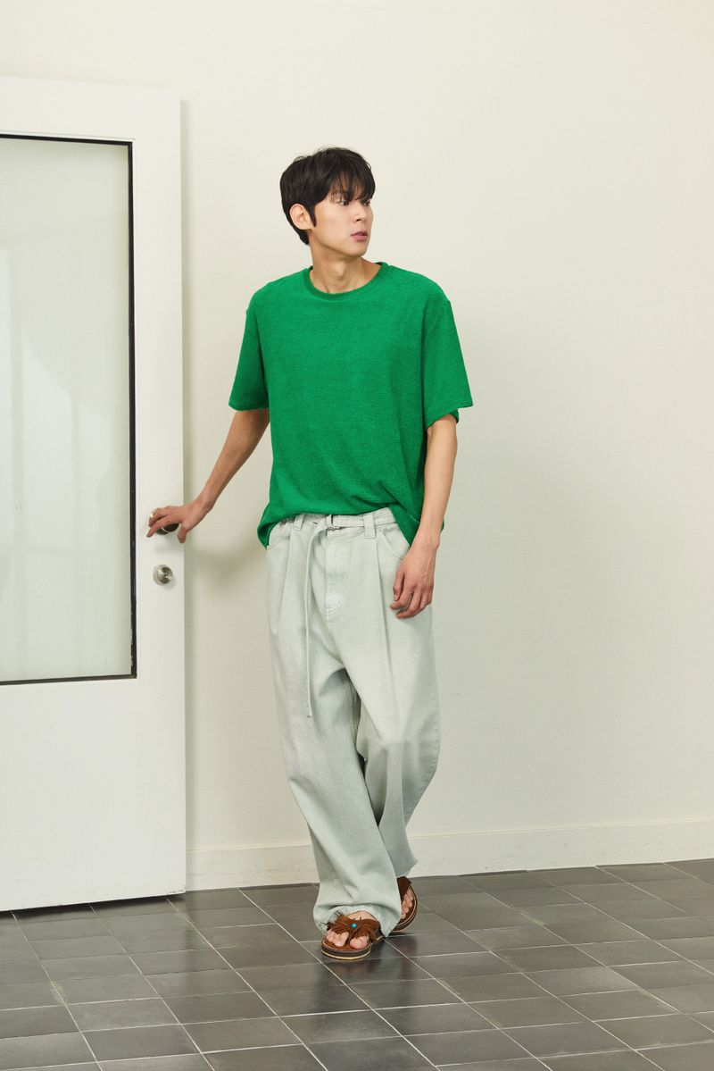 ALARM ONE TUCK BELTED DYEING PANTS MINT_MAN