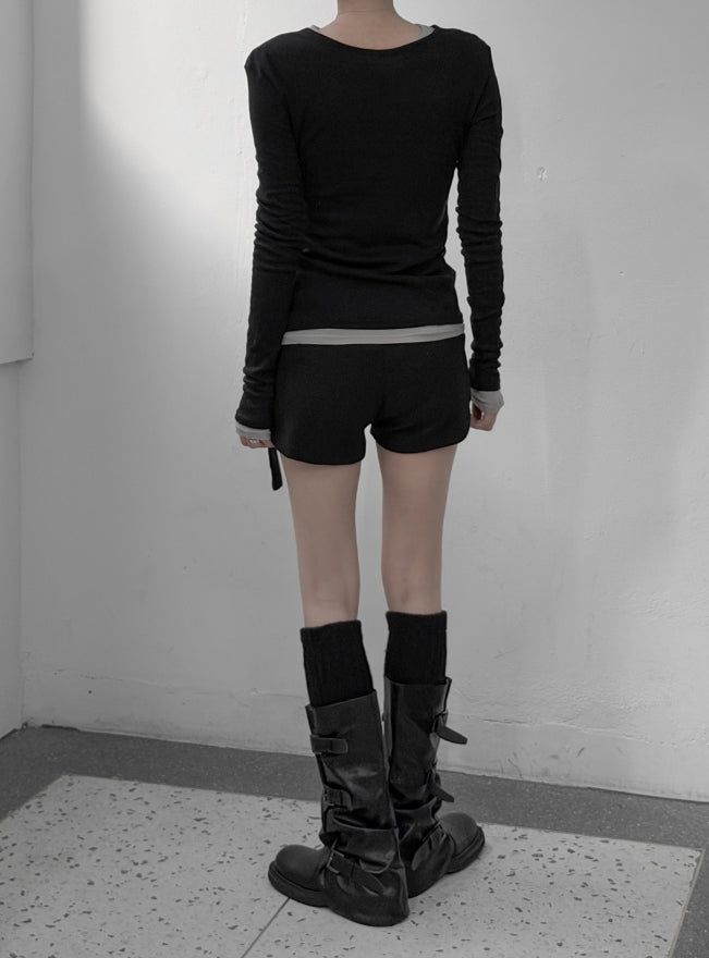 Rat Cut Boat Neck Long Sleeve Tee