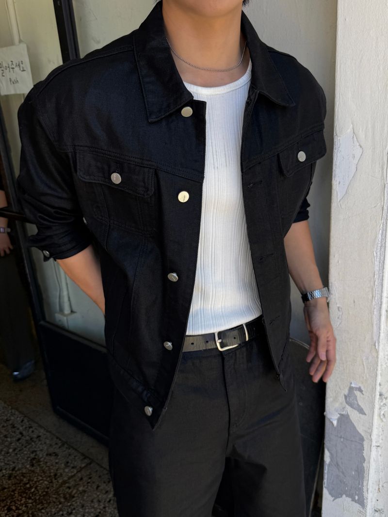 Coating denim trucker crop jacket