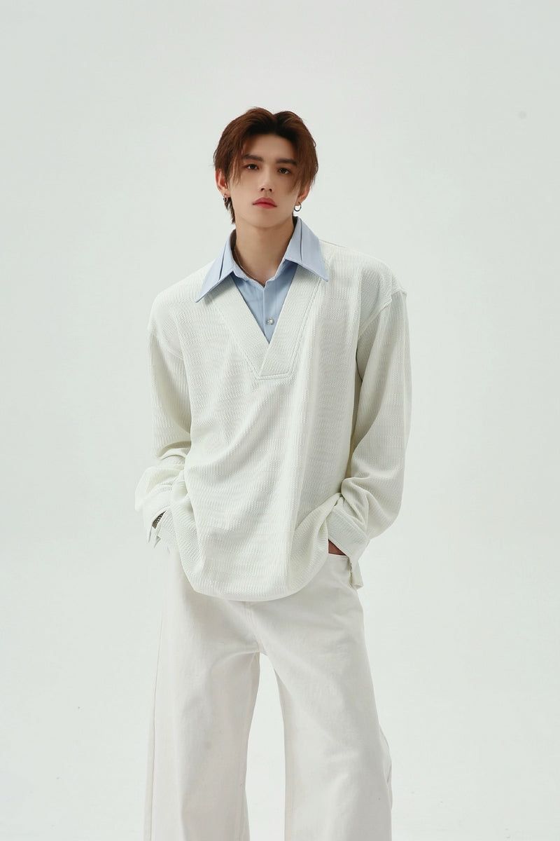 TURNTIDE（ ターンタイド）の「Layered Contrast Collar Long Sleeve Tee（Tops）」
