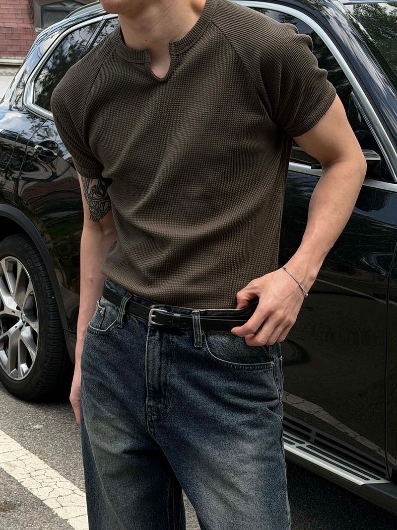 LAURANT（ロラン）の「[MUSCLE FIT] Waffle slit slim half t-shirts(5color)（Tops）」