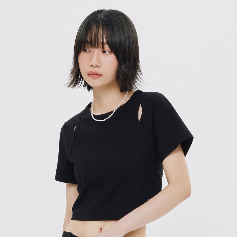 SLIT DETAIL CROP TEE SHIRT
