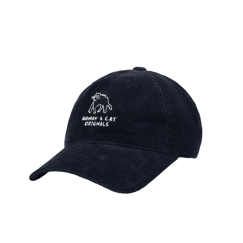 Human & Cat（ヒューマン＆キャット）の「SURPRISE CAT CORDUROY BALL CAP / NAVY（Hats）」