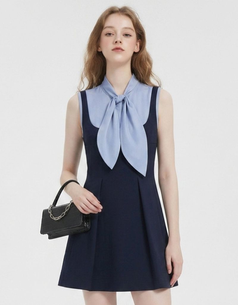 TWEEDY-A（ツウィーディア）の「エステルリボンタイプリーツミニドレス Sky Navy（ワンピース/ドレス）」