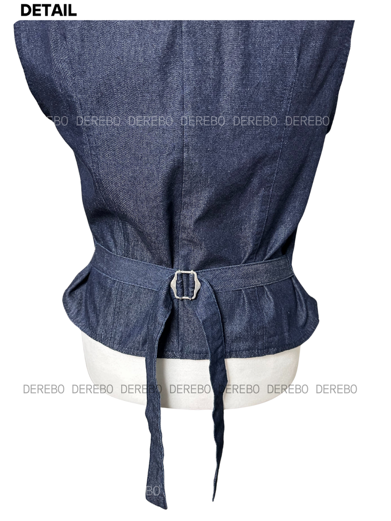 Dark blue denim vest pants two-piece