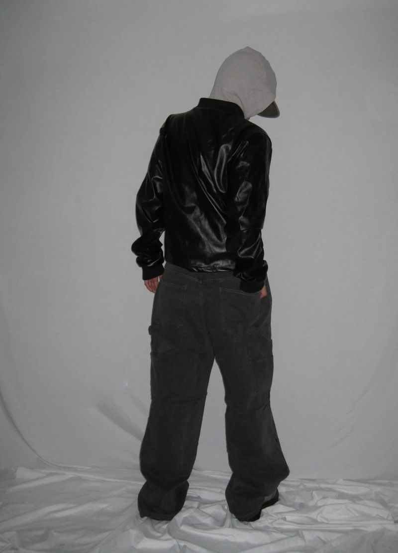 Leather Jersey Zip-Up Jacket