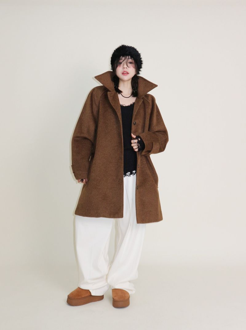 UZYOUNG（ユズヨン）の「Belted Balmacan Single Alpaca Half Coat (Wool Coat/Winter Coat)（Jackets/Outerwear）」