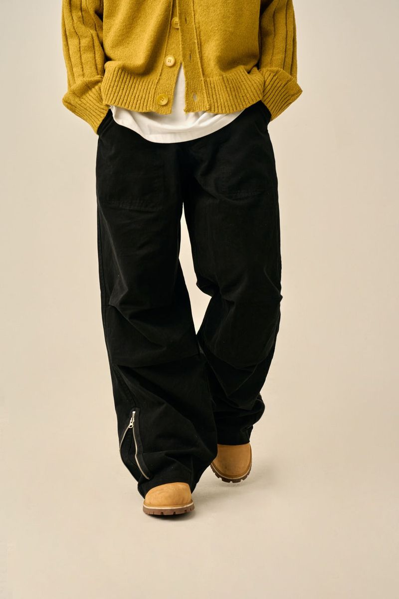 VINTAGE PINTUCK COTTON PANTS - BLACK