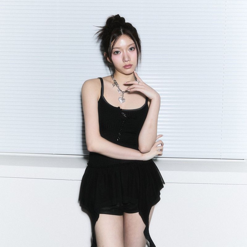 (2nd reorder) frill layered sleeveless - black