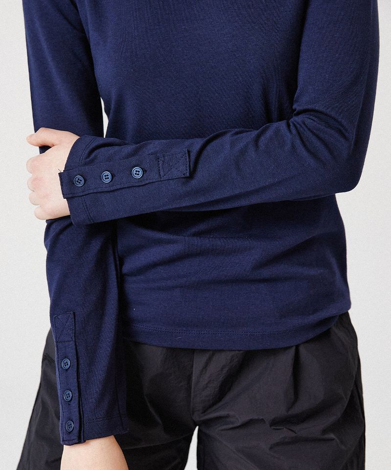 modal button long sleeve top_navy
