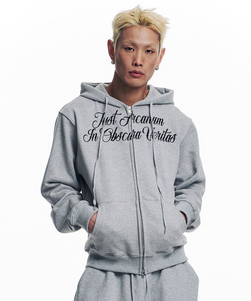 EASY NO EASY（イージーノーイージー）の「Lettering Embroidered Hoodie Zip-Up - Gray（Tops）」