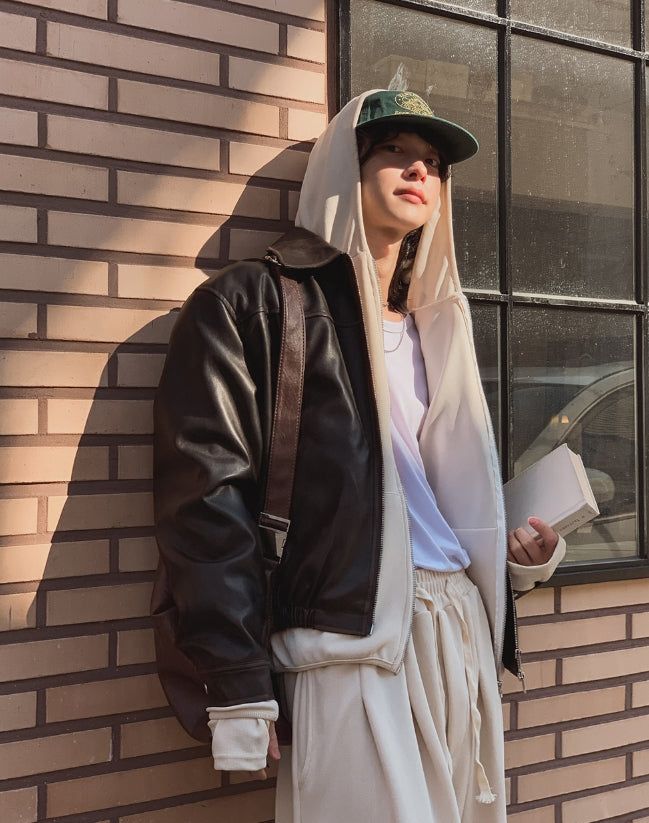 Pond cut washing two-way leather jacket