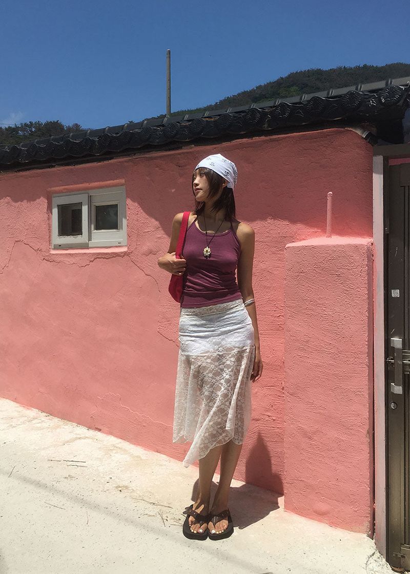 LACE SHIRRING SKIRT