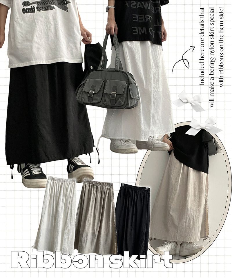 Rohanex nylon hem string long skirt
