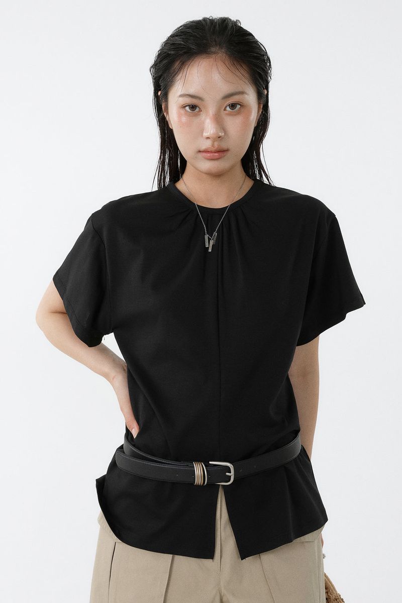 SHIRRED ROUND TOP_BLACK