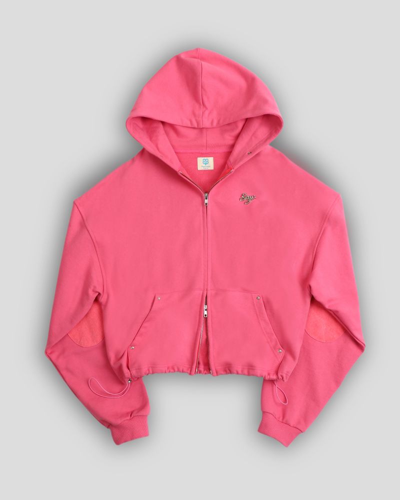 SAYSAYSAY（セイセイセイ）の「Silver Logo Docking Crop Hood Zip-Up Pink（Tops）」