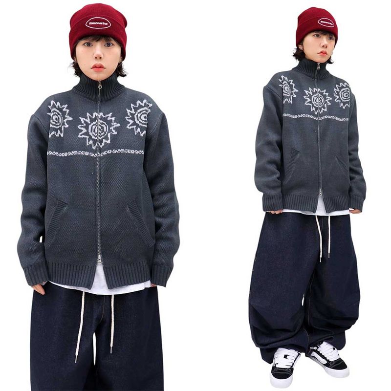 Vintage Jacquard Knit Zip-Up