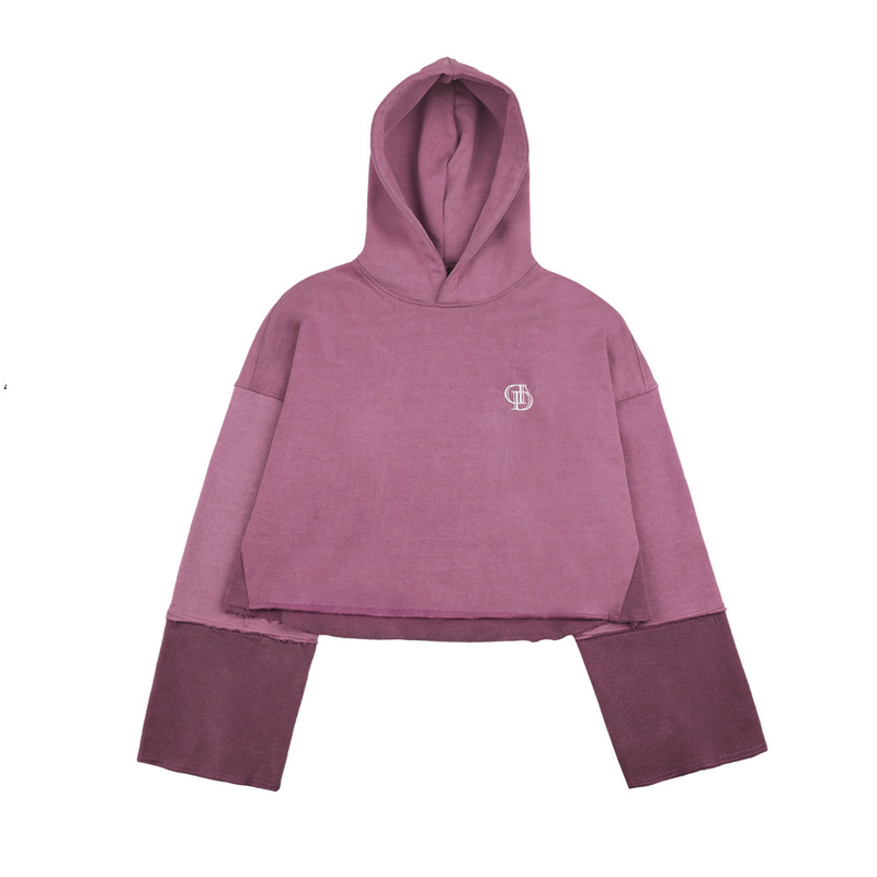 Don't Ask My Plan (DAMP)(ドントアスクマイプラン)の「PIGMENT CUTTED CROP HOODIE_REDDISH PURPLE(Tops)」