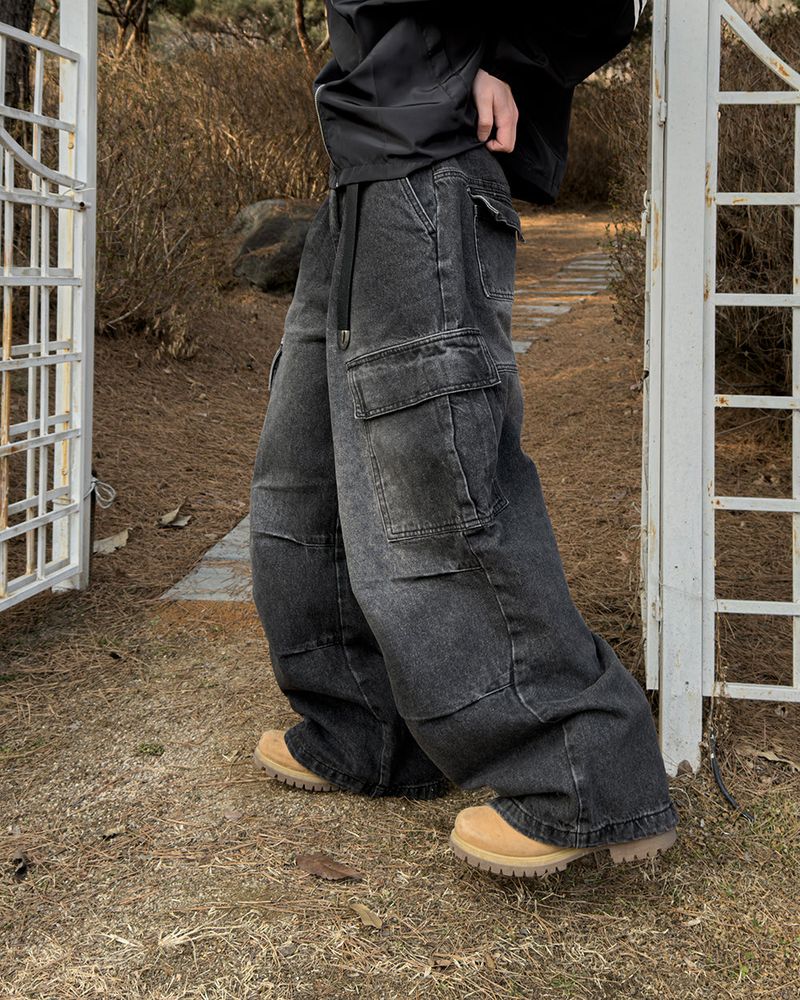 Bare Washed Wide Cargo Denim