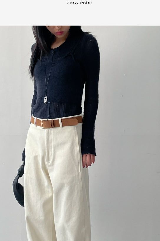[Bustier set] Collar Wool See-through Knit
