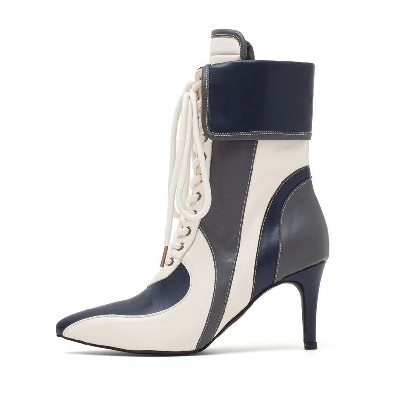 SSIMEEZ（シミズ）の「Color Block Biker Boots Heel(Navy)（Shoes）」