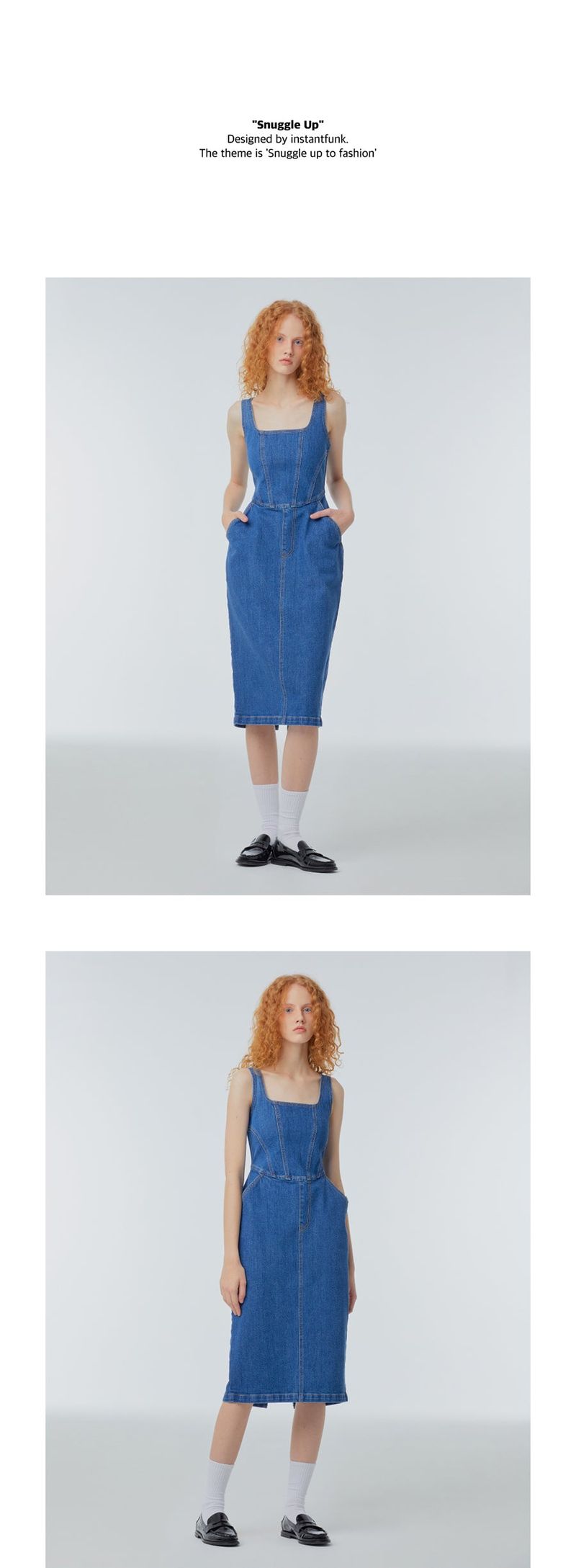 Square-neck denim corset dress