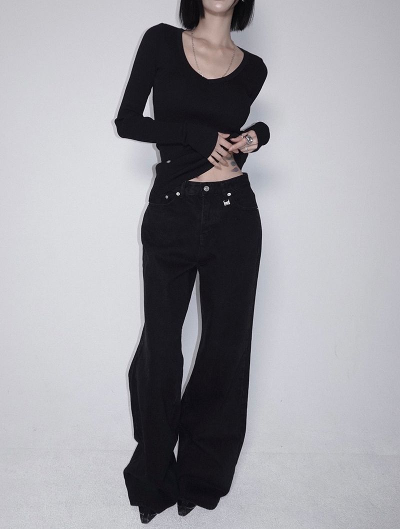 PALEJADE（ペールジェイド）の「Low-Rise Maxi Wide Denim Jean - Dark Black（Pants）」