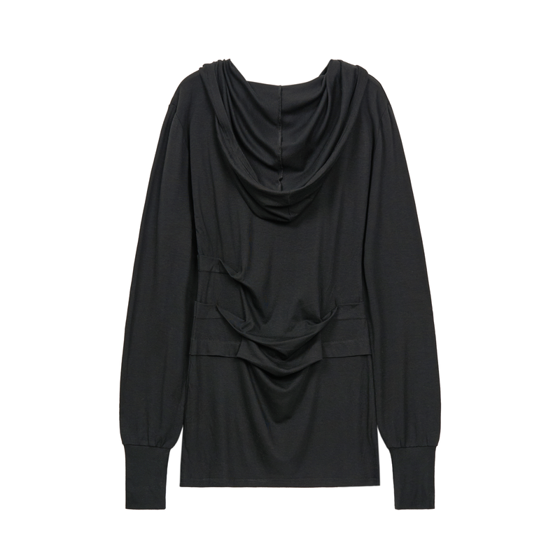 COWL HOOD DRAPE DRESS (BLACK)