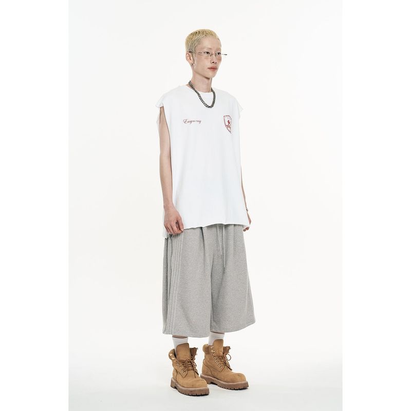 One-Tuck Line Bermuda Sweatpants - Melange Grey