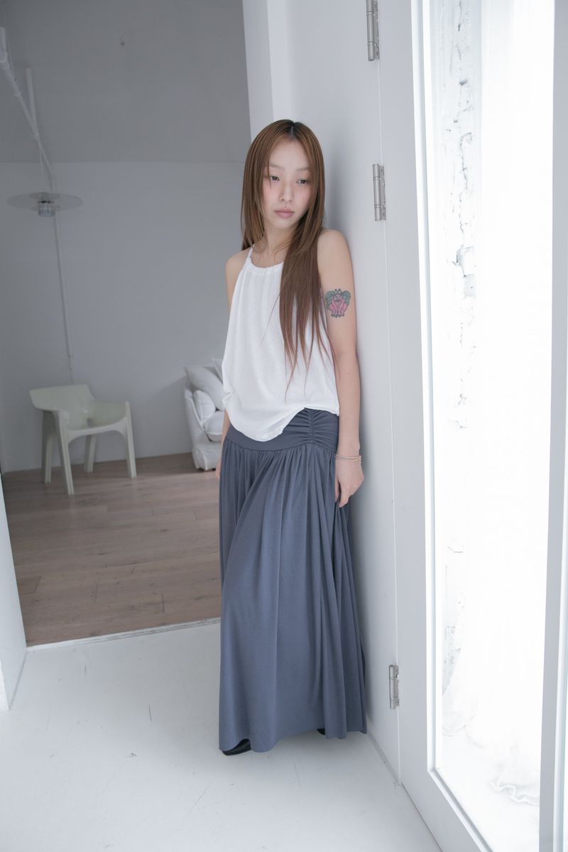 shirring banding long skirt(3colors)
