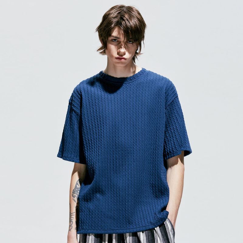 S SY(エスエスワイ)の「jacquard knit t-shirt blue(Tops)」