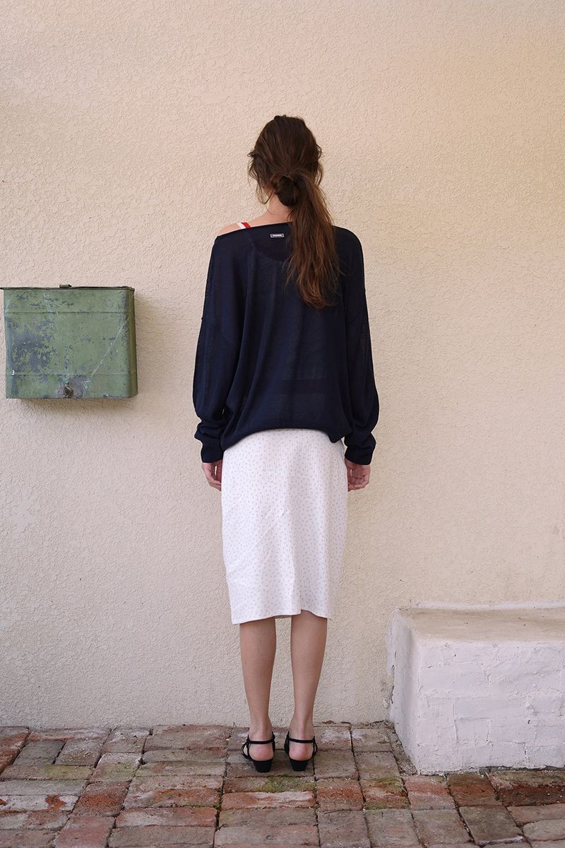 Button v-neck knit_navy